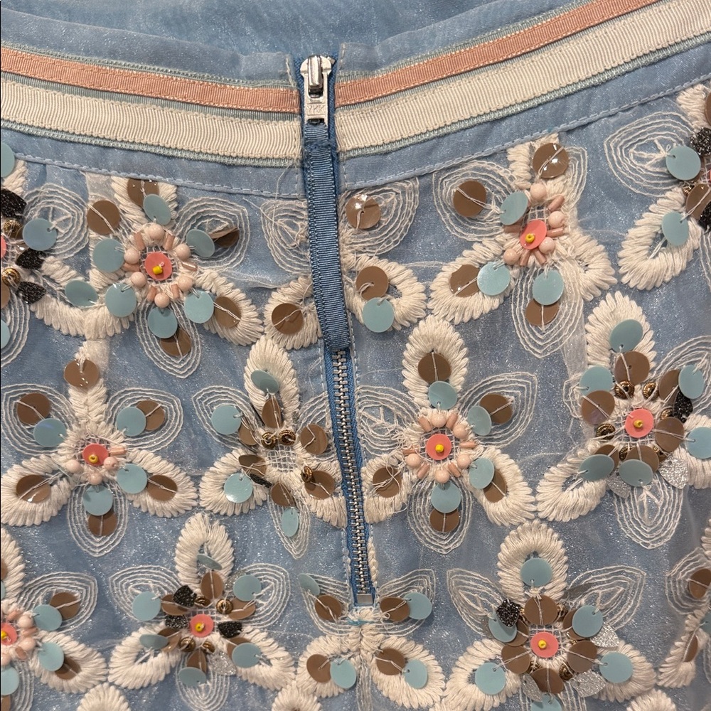 Maeve Persephone Sequin Beaded Mini Skirt Blue Pink Size 00 - Picture 6 of 10